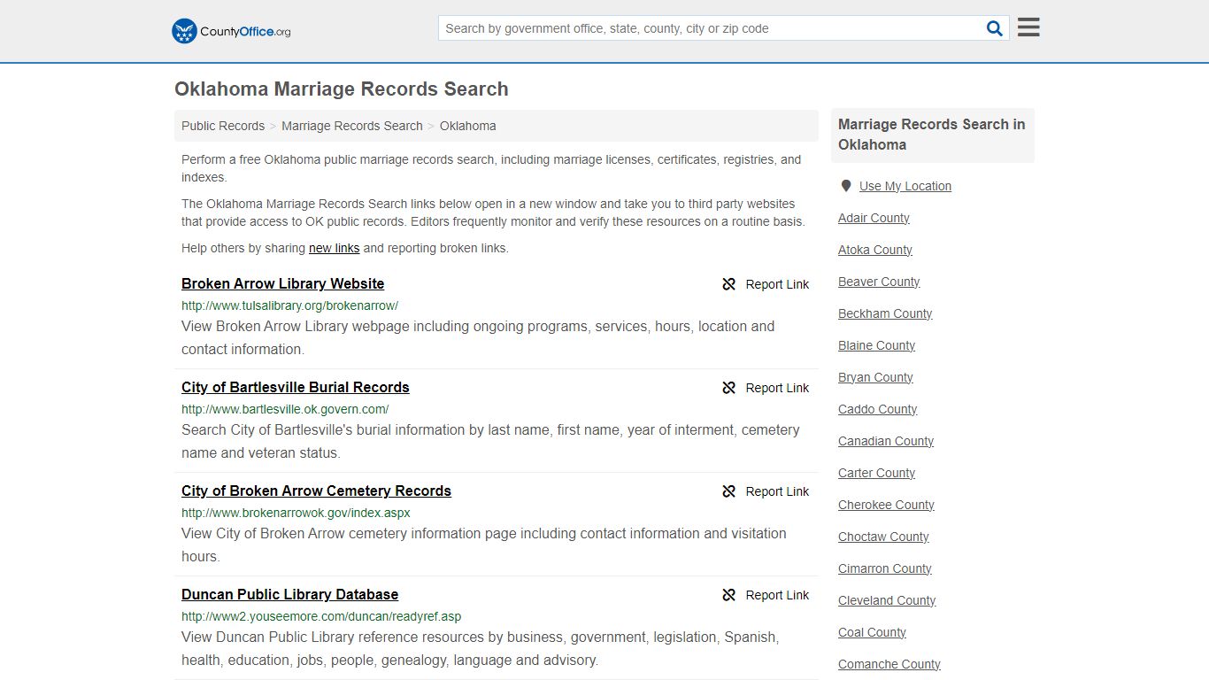 Oklahoma Marriage Records Search - County Office