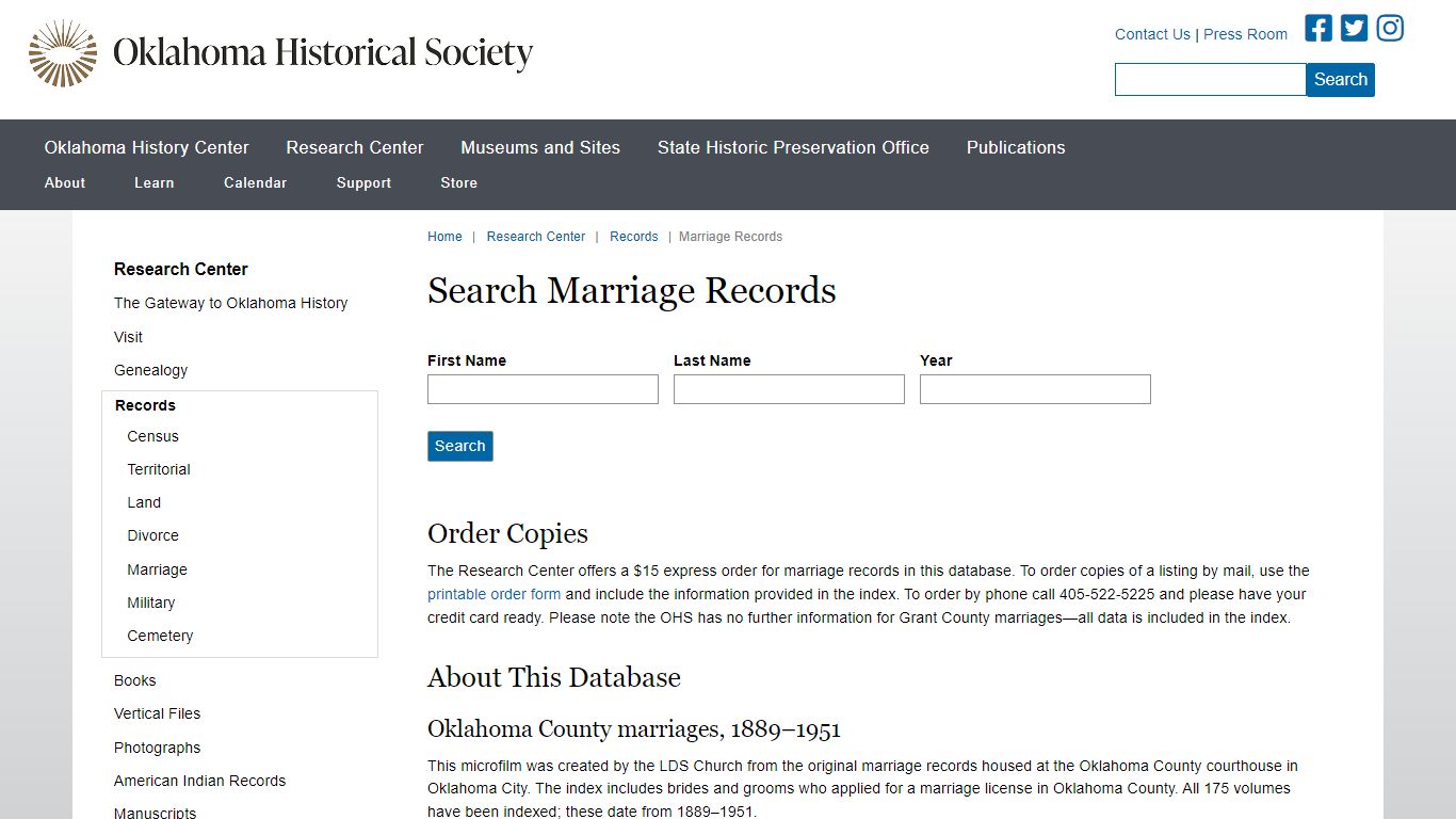 Marriage Records | Oklahoma Historical Society