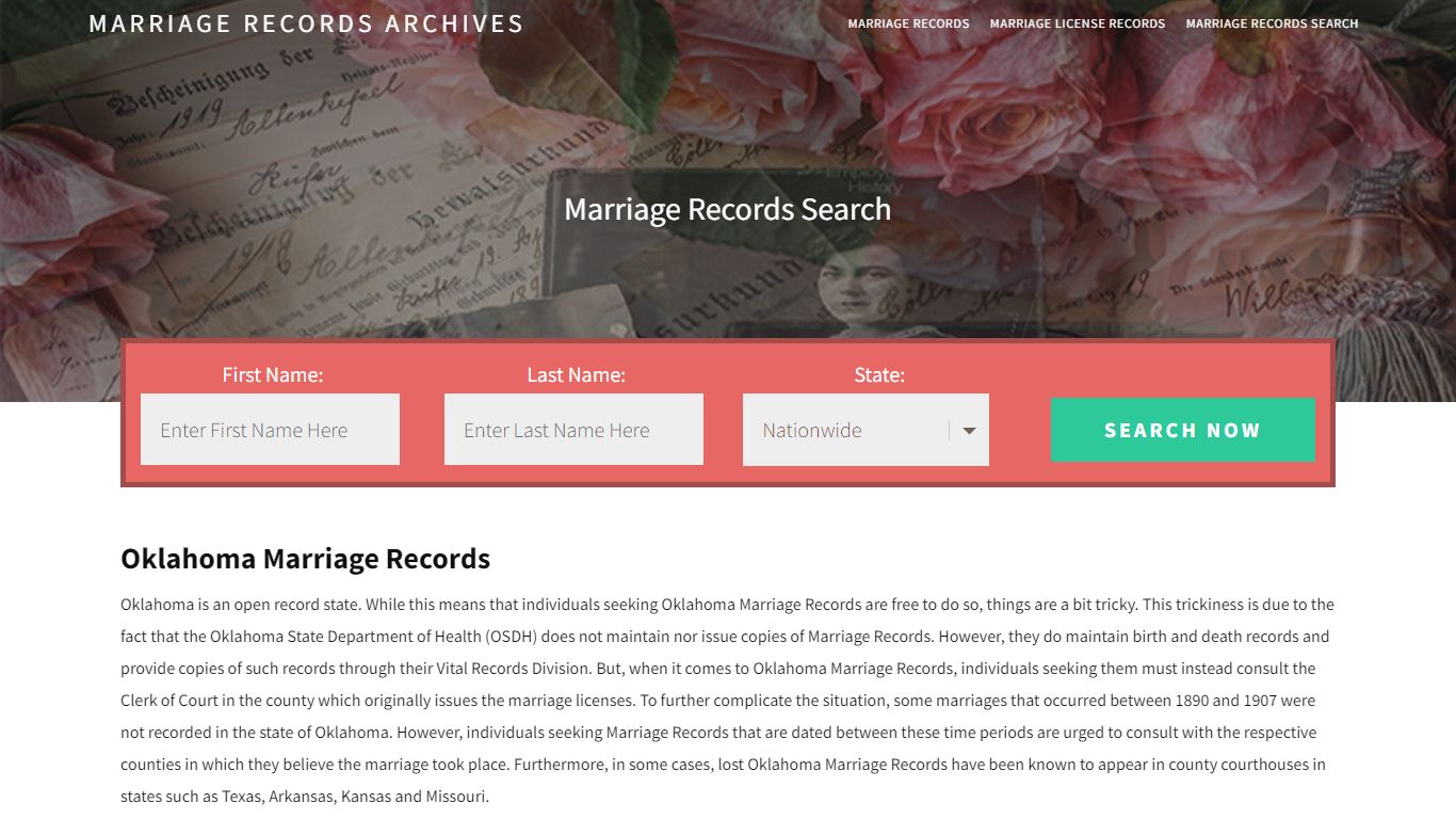 Oklahoma Marriage Records | Enter Name and Search | 14 Days Free